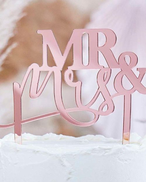 Acrylic Rose Gold Cake Topper – Mr & Mrs