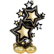 AirLoonz Black & Gold Stars Foil Balloon