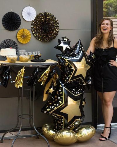 AirLoonz Black & Gold Stars Foil Balloon