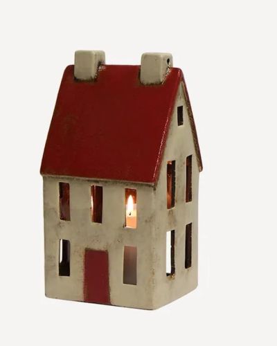 Alsace Tea Light Tall Chalet Red White