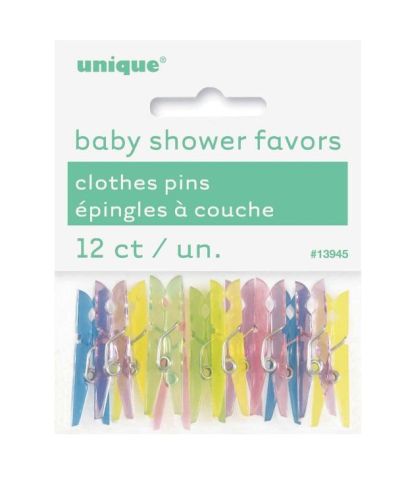 Baby Shower Mini Clothes Pegs 12pk Multi