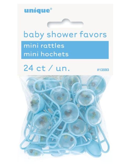 Baby Shower Favours Mini Rattles 24pk Blue