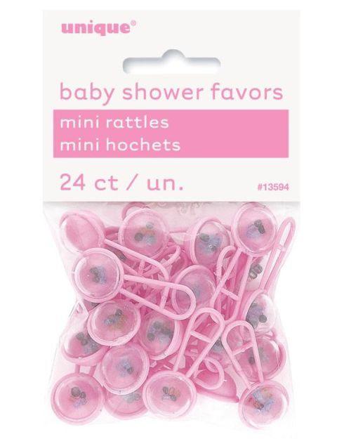 Baby Shower Favours Mini Rattles 24pk Pink