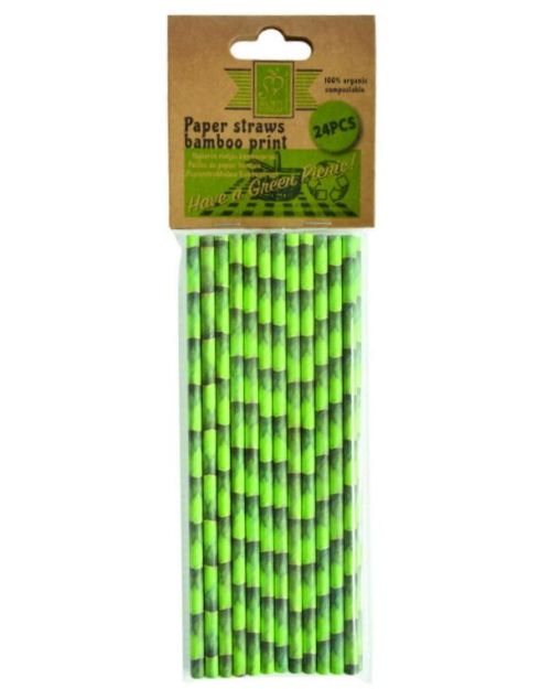Bamboo Print Paper Straws 24pk
