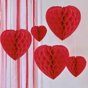 Be Mine Honeycomb Hanging Heart Decorations 5pk