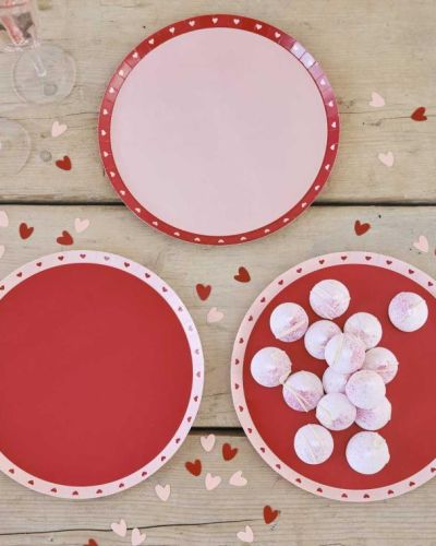 Be Mine Red & Pink Hearts Plates 8pk