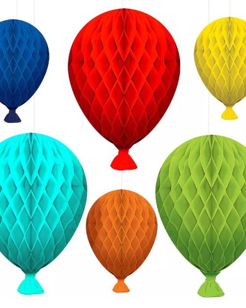 Birthday Balloons Honeycomb Decorations 6pk