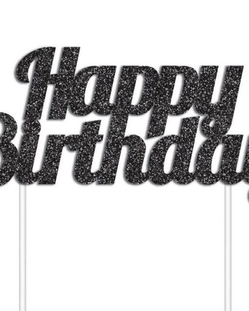 Black Glitter Cake Topper – Happy Birthday