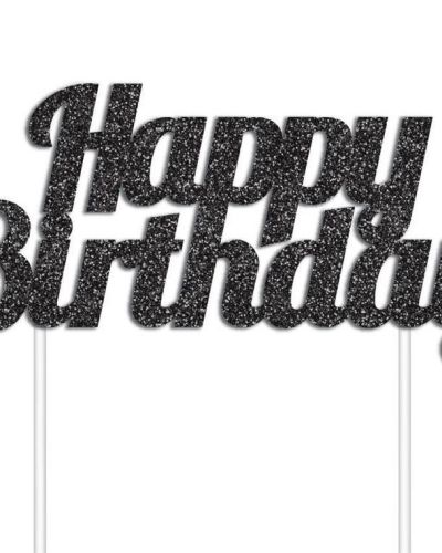 Black Glitter Cake Topper – Happy Birthday