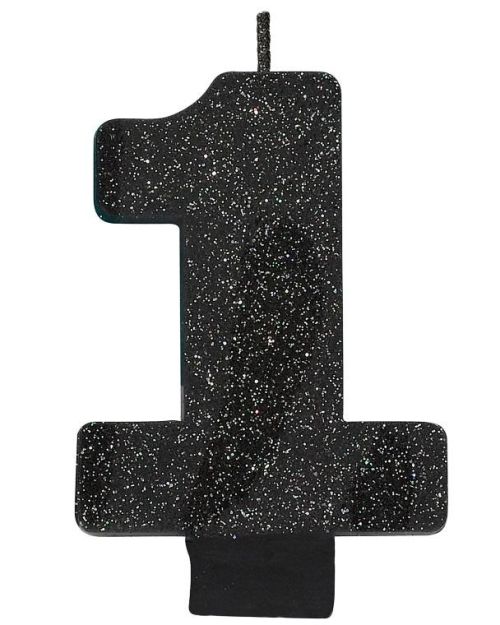 Black Glitter Candle – Number 1