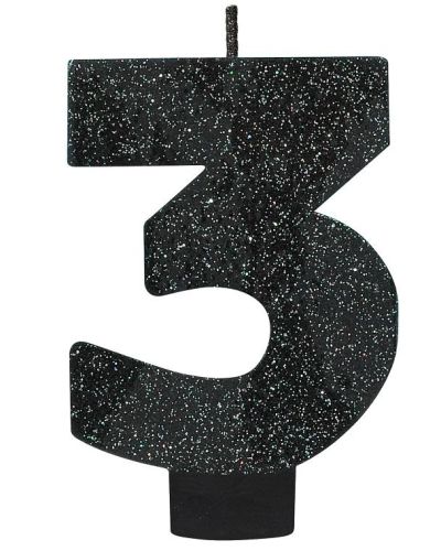 Black Glitter Candle – Number 3
