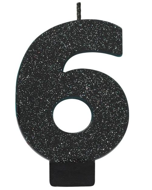 Black Glitter Candle – Number 6