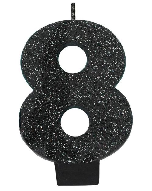 Black Glitter Candle – Number 8