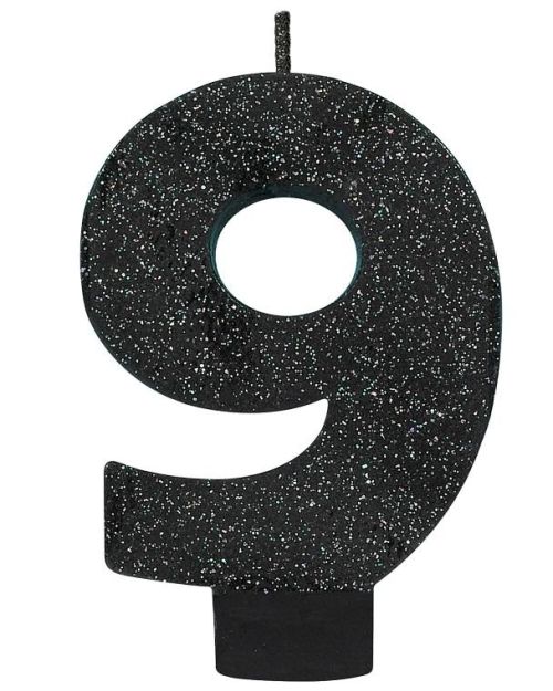 Black Glitter Candle – Number 9