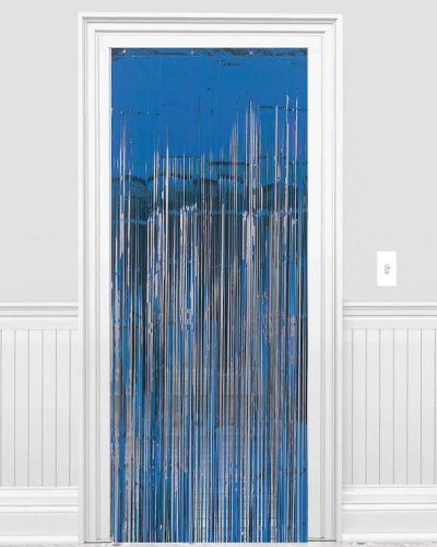 Blue Foil Fringed Door Curtain
