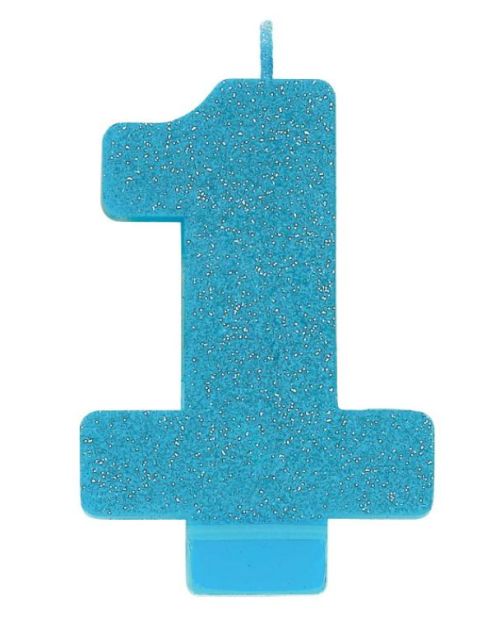 Blue Glitter Candle – Number 1