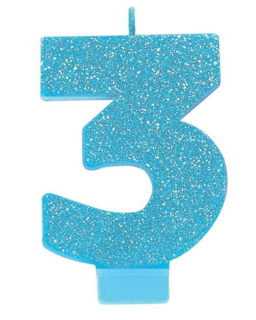 Blue Glitter Candle – Number 3