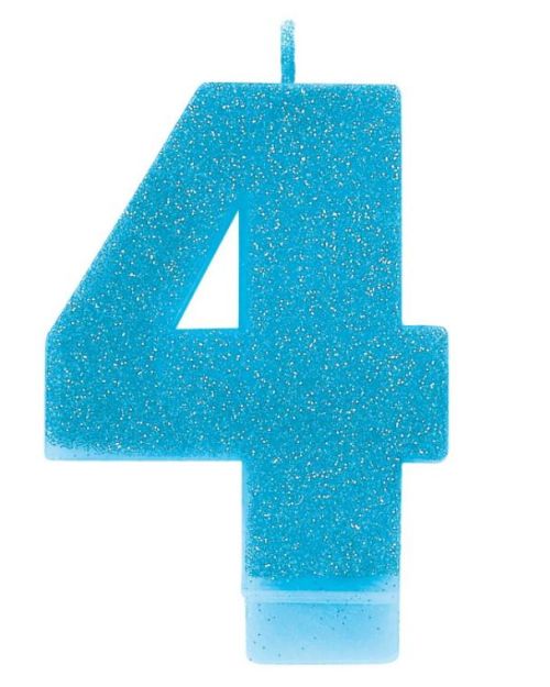 Blue Glitter Candle – Number 4