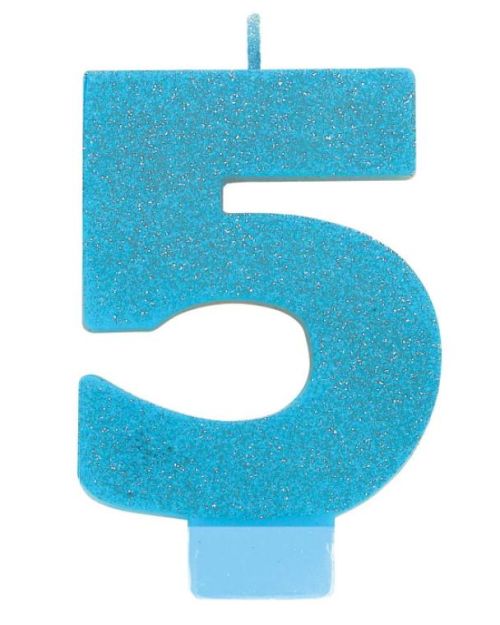 Blue Glitter Candle – Number 5