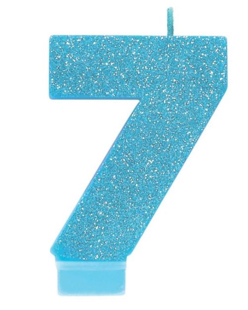 Blue Glitter Candle – Number 7