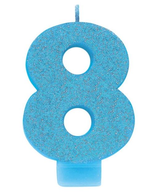 Blue Glitter Candle – Number 8