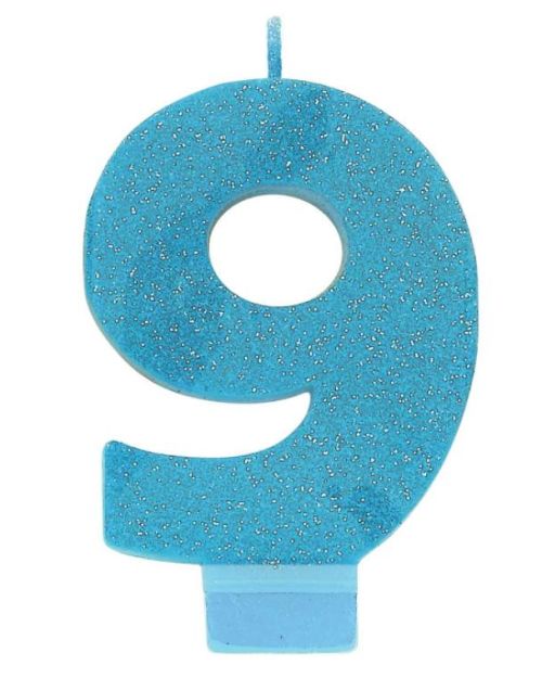 Blue Glitter Candle – Number 9