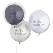 Blue & Grey Double Stuffed Happy Birthday Balloon Bundle
