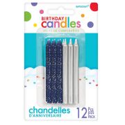 Blue Glitter & Silver Metallic Candles 12pk
