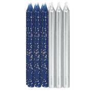 Blue Glitter & Silver Metallic Candles 12pk