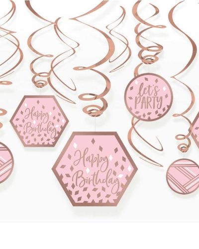 Blush Birthday Hanging Swirl Decorations