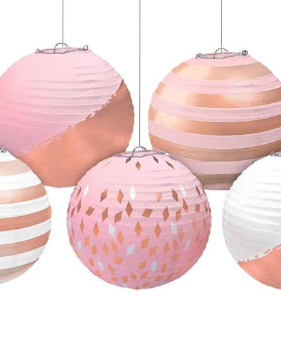 Blush Pink & Rose Gold Mini Paper Lanterns 5pk