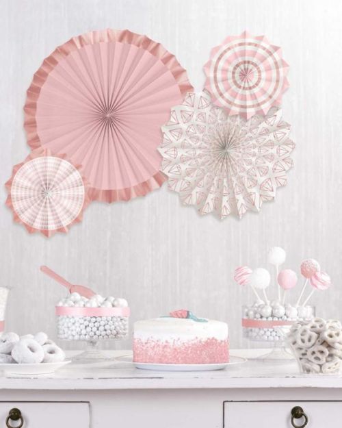 Blush Pink & Rose Gold Paper Fans 4pk
