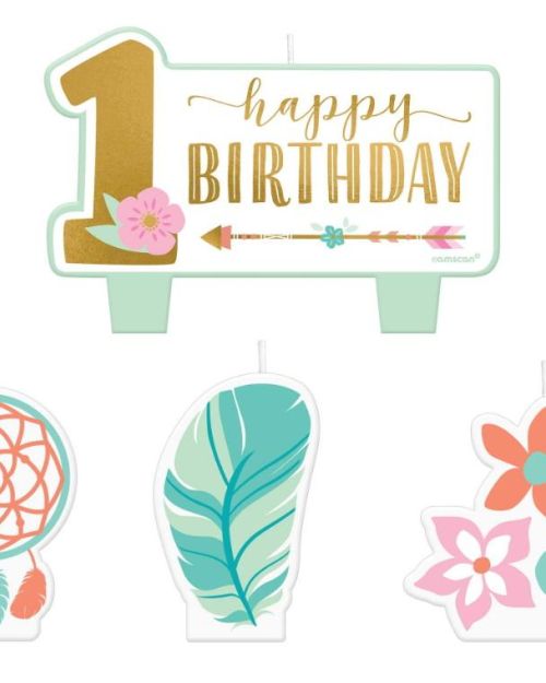 Boho Girl 1st Birthday Candle Set