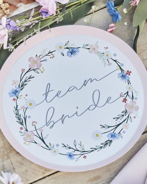 Boho Floral Team Bride Plates 8pk