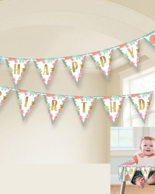 Boho Girl Happy Birthday Pennant Banner