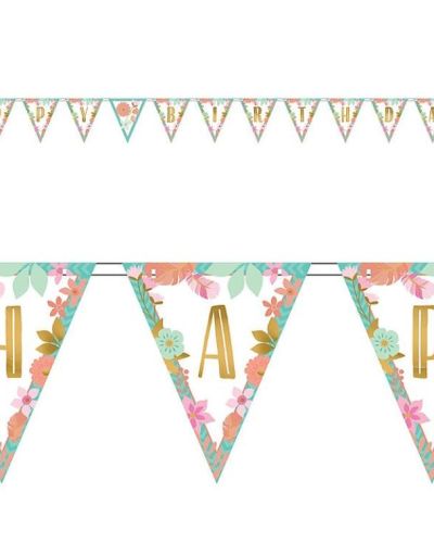 Boho Girl Happy Birthday Pennant Banner