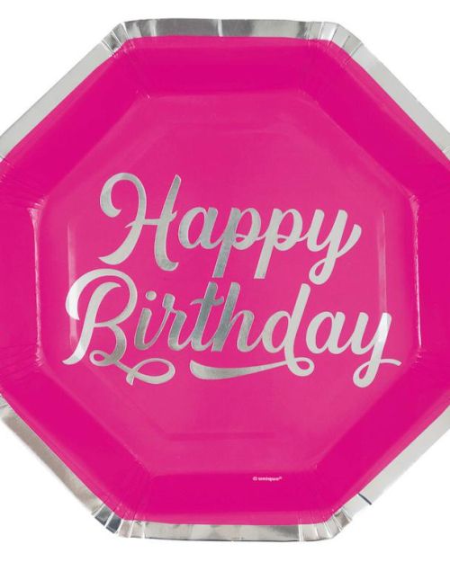 Bold Birthday Pink Happy Birthday Plates 8pk