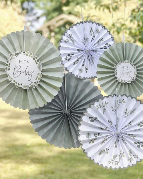 Botanical Baby Paper Fan Decorations 5pk