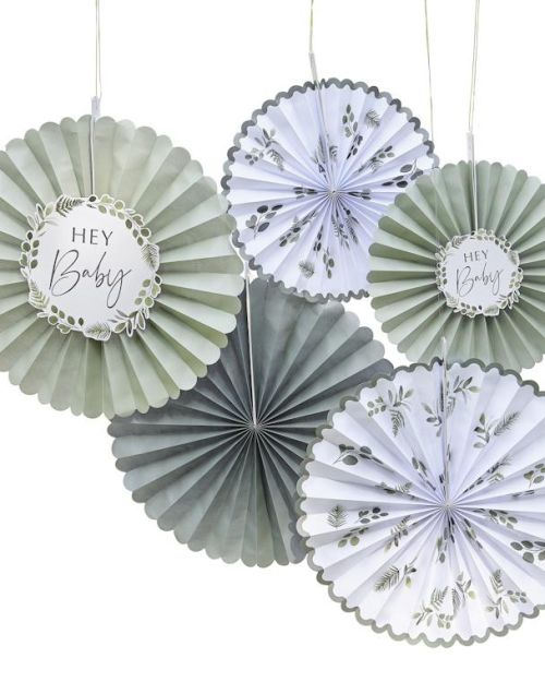 Botanical Baby Paper Fan Decorations 5pk