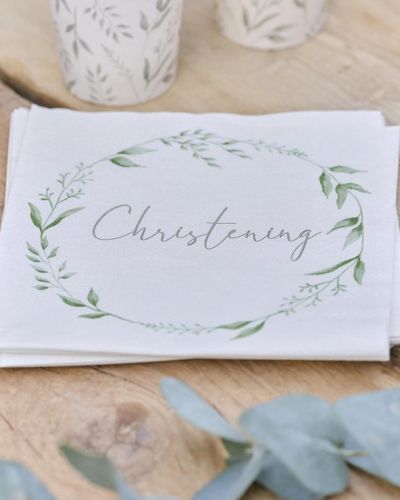 Botanical Christening Napkins 16pk