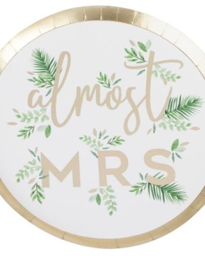 Botanical Hen Gold Almost Mrs Plates 8pk