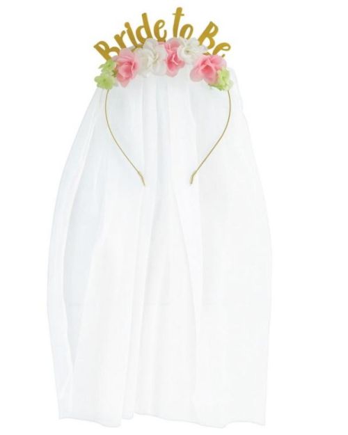 Bride to Be Floral Headband with Veil