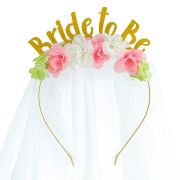 Bride to Be Floral Headband with Veil