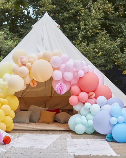 Brights Balloon Arch with Honeycomb & Fan Decorations