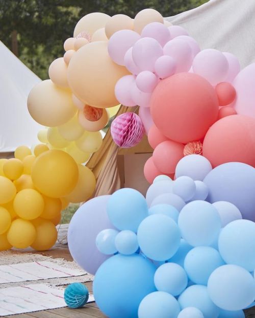 Brights Balloon Arch with Honeycomb & Fan Decorations