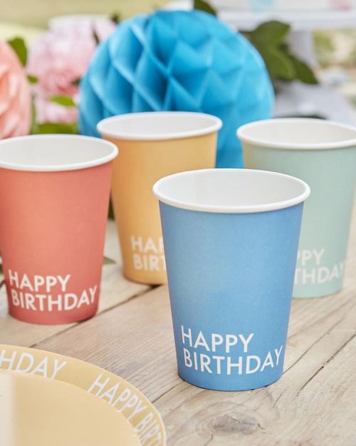 Brights Happy Birthday Cups 8pk