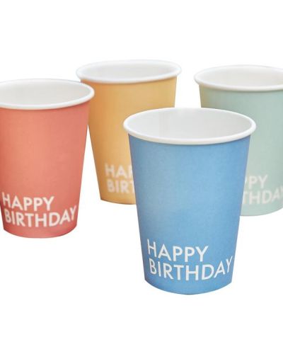 Brights Happy Birthday Cups 8pk