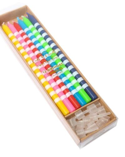 Bright Striped Candles 12pk