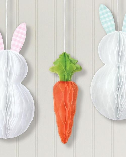 Bunny & Carrot Honeycomb Hanging Decorations