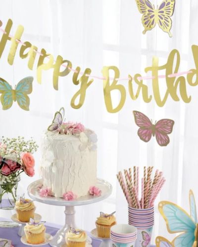Butterfly Shimmer Happy Birthday Banner